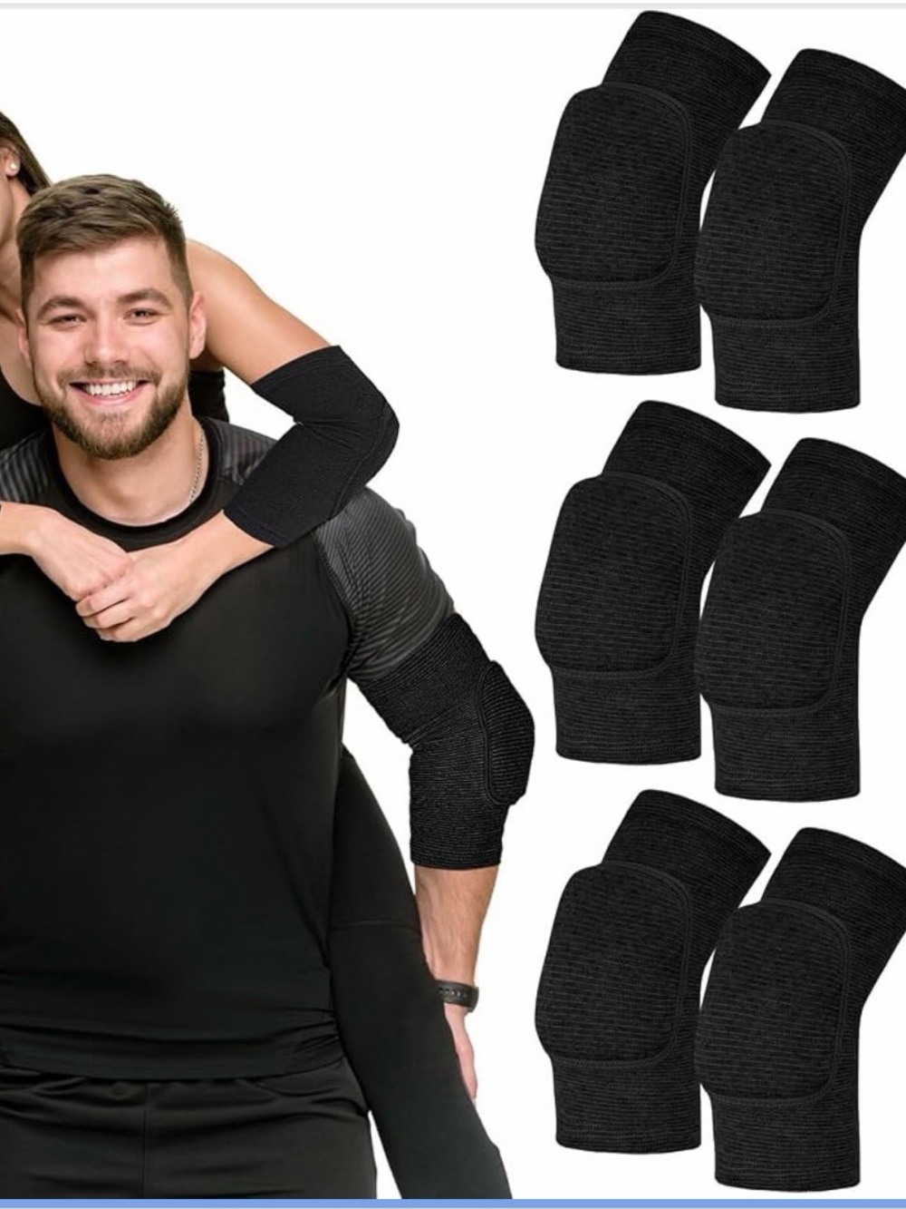 Black Protective Elbow & Knee Pads Set - 6 Pack